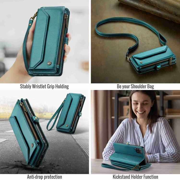 For Samsung Galaxy A12 5G CaseMe C36 Card Slots Zipper Wallet RFID Anti-theft Leather Phone Case(Blue-green) - free shipping - PMC Jewellery - Order now!