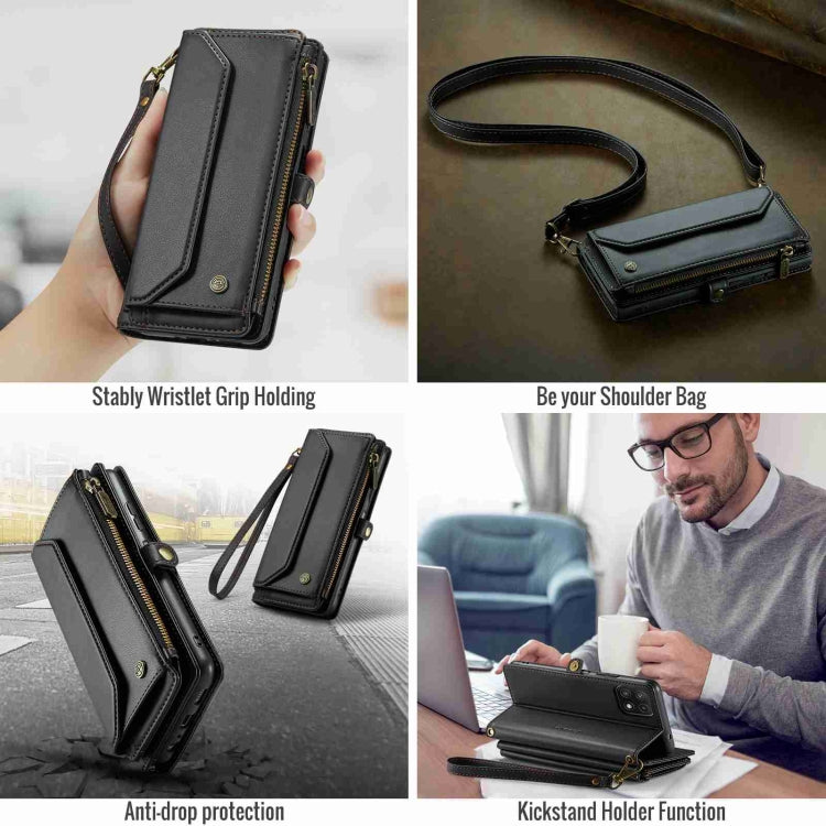 For Samsung Galaxy A22 5G CaseMe C36 Card Slots Zipper Wallet RFID Anti-theft Leather Phone Case(Black) - Galaxy Phone Cases by CaseMe | Online Shopping South Africa | PMC Jewellery | Buy Now Pay Later Mobicred