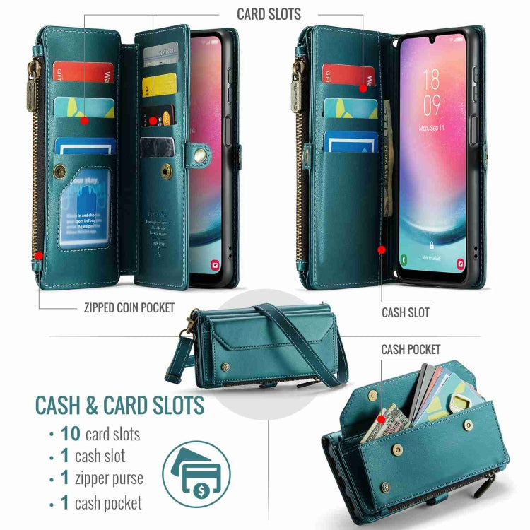 For Samsung Galaxy A24 CaseMe C36 Card Slots Zipper Wallet RFID Anti-theft Leather Phone Case(Blue-green) - Galaxy Phone Cases by CaseMe | Online Shopping South Africa | PMC Jewellery | Buy Now Pay Later Mobicred