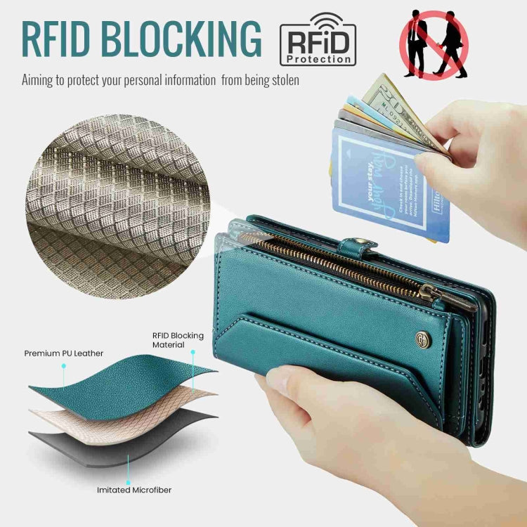 For Samsung Galaxy A24 CaseMe C36 Card Slots Zipper Wallet RFID Anti-theft Leather Phone Case(Blue-green) - free shipping - PMC Jewellery - Order now!