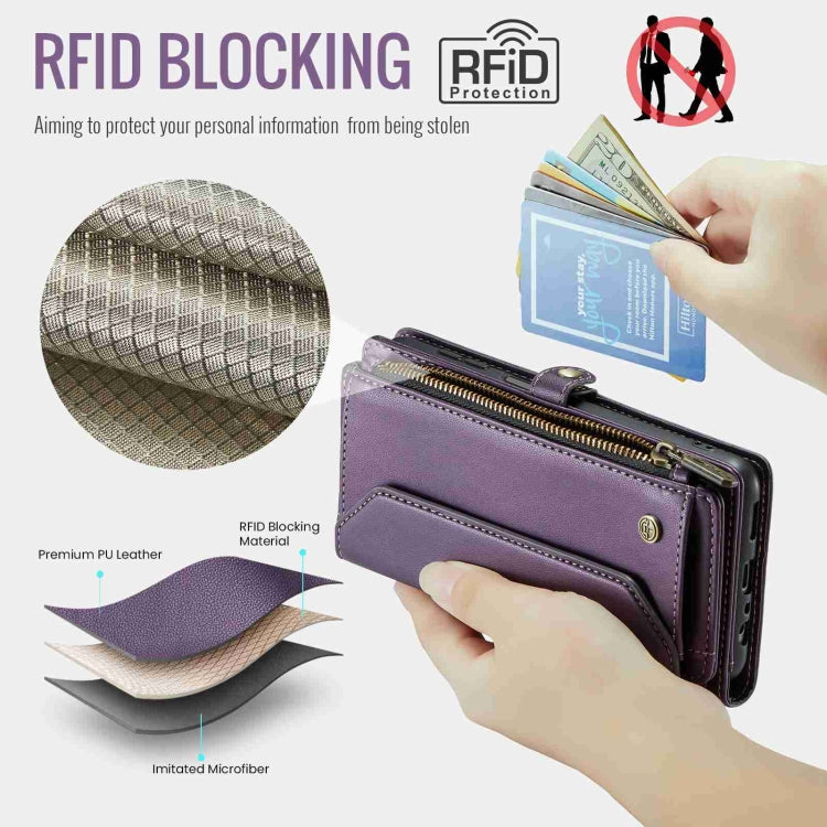 For Samsung Galaxy A25 CaseMe C36 Card Slots Zipper Wallet RFID Anti-theft Leather Phone Case(Purple) - free shipping - PMC Jewellery - Order now!