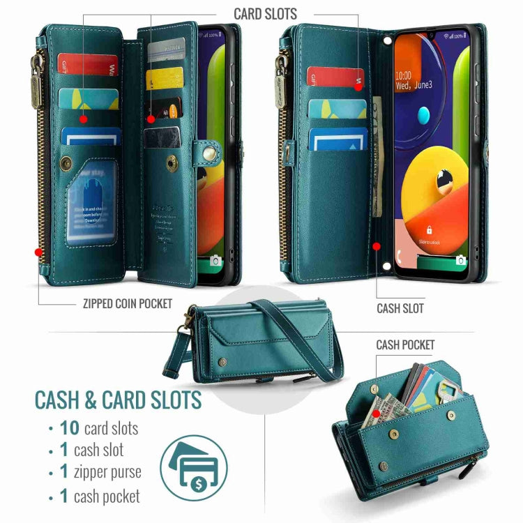 For Samsung Galaxy A30s / A50s / A50 CaseMe C36 Card Slots Zipper Wallet RFID Anti-theft Leather Phone Case(Blue-green) - free shipping - PMC Jewellery - Order now!