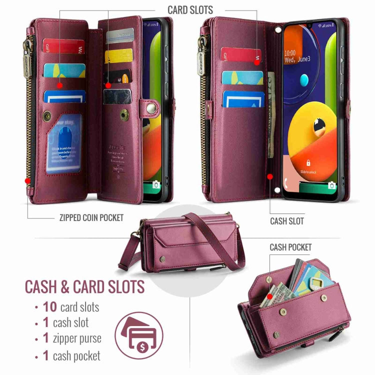 For Samsung Galaxy A30s / A50s / A50 CaseMe C36 Card Slots Zipper Wallet RFID Anti-theft Leather Phone Case(Wine Red) - free shipping - PMC Jewellery - Order now!