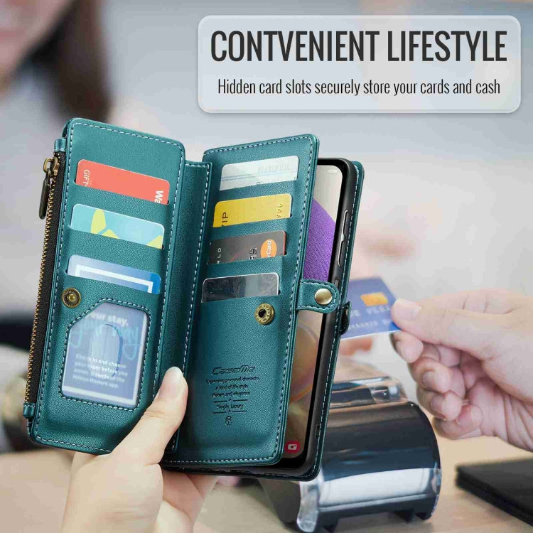 For Samsung Galaxy A32 5G CaseMe C36 Card Slots Zipper Wallet RFID Anti-theft Leather Phone Case(Blue-green) - free shipping - PMC Jewellery - Order now!