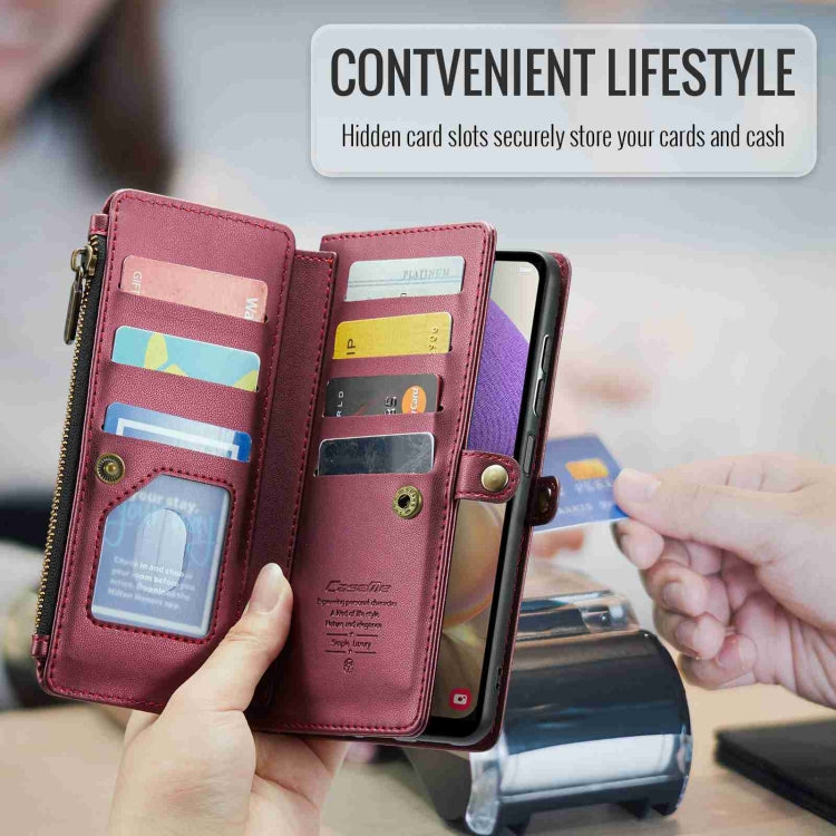 For Samsung Galaxy A32 5G CaseMe C36 Card Slots Zipper Wallet RFID Anti-theft Leather Phone Case(Wine Red) - free shipping - PMC Jewellery - Order now!
