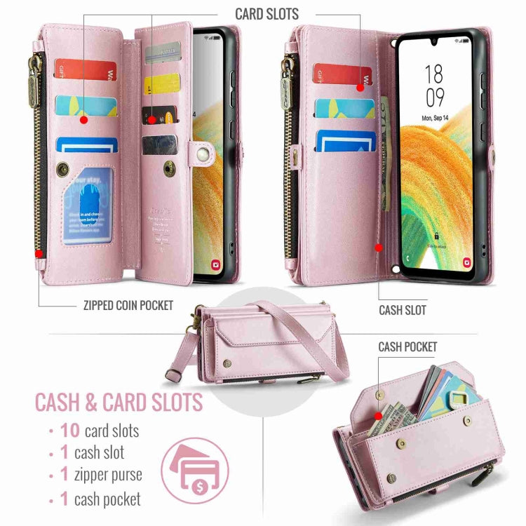 For Samsung Galaxy A33 5G CaseMe C36 Card Slots Zipper Wallet RFID Anti-theft Leather Phone Case(Pink) - free shipping - PMC Jewellery - Order now!