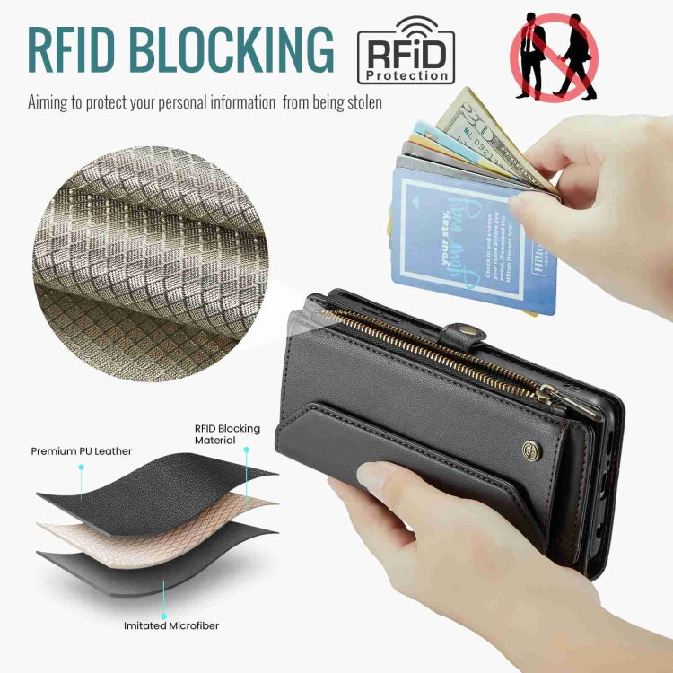 For Samsung Galaxy A51 4G CaseMe C36 Card Slots Zipper Wallet RFID Anti-theft Leather Phone Case(Black) - free shipping - PMC Jewellery - Order now!