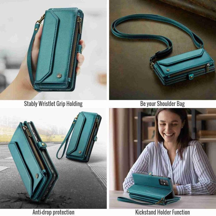 For Samsung Galaxy A51 4G CaseMe C36 Card Slots Zipper Wallet RFID Anti-theft Leather Phone Case(Blue-green) - free shipping - PMC Jewellery - Order now!