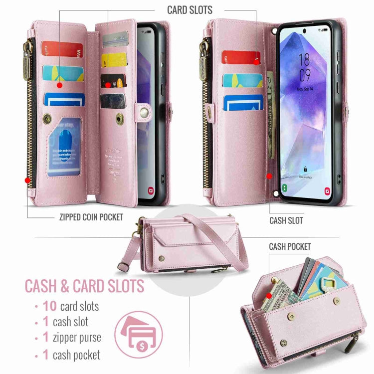 For Samsung Galaxy A55 5G CaseMe C36 Card Slots Zipper Wallet RFID Anti-theft Leather Phone Case(Pink) - Galaxy Phone Cases by CaseMe | Online Shopping South Africa | PMC Jewellery | Buy Now Pay Later Mobicred