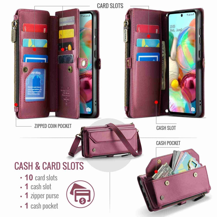 For Samsung Galaxy A71 4G CaseMe C36 Card Slots Zipper Wallet RFID Anti-theft Leather Phone Case(Wine Red) - free shipping - PMC Jewellery - Order now!