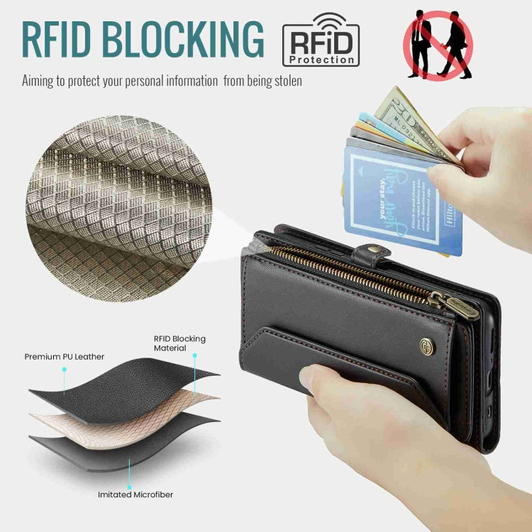 For Samsung Galaxy S10+ CaseMe C36 Card Slots Zipper Wallet RFID Anti-theft Leather Phone Case(Black) - free shipping - PMC Jewellery - Order now!