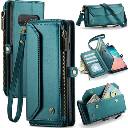 For Samsung Galaxy S10+ CaseMe C36 Card Slots Zipper Wallet RFID Anti-theft Leather Phone Case(Blue-green) - Galaxy Phone Cases by CaseMe | Online Shopping South Africa | PMC Jewellery | Buy Now Pay Later Mobicred