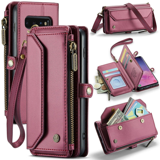 For Samsung Galaxy S10 CaseMe C36 Card Slots Zipper Wallet RFID Anti-theft Leather Phone Case(Wine Red) - Galaxy Phone Cases by CaseMe | Online Shopping South Africa | PMC Jewellery | Buy Now Pay Later Mobicred