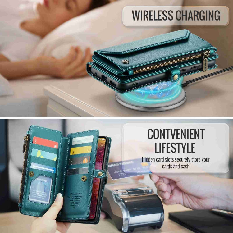 For Samsung Galaxy S20 FE CaseMe C36 Card Slots Zipper Wallet RFID Anti-theft Leather Phone Case(Blue-green) - free shipping - PMC Jewellery - Order now!