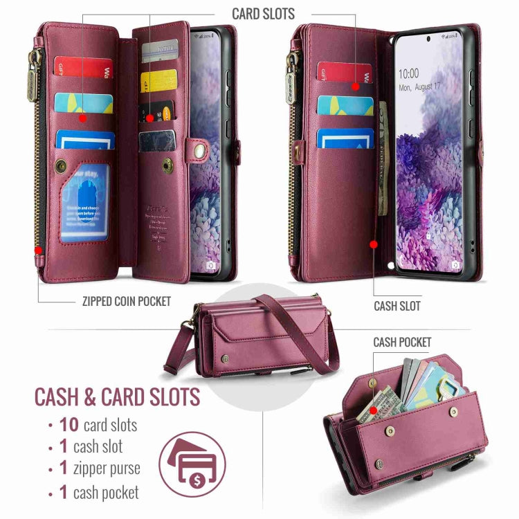 For Samsung Galaxy S20+ CaseMe C36 Card Slots Zipper Wallet RFID Anti-theft Leather Phone Case(Wine Red) - free shipping - PMC Jewellery - Order now!