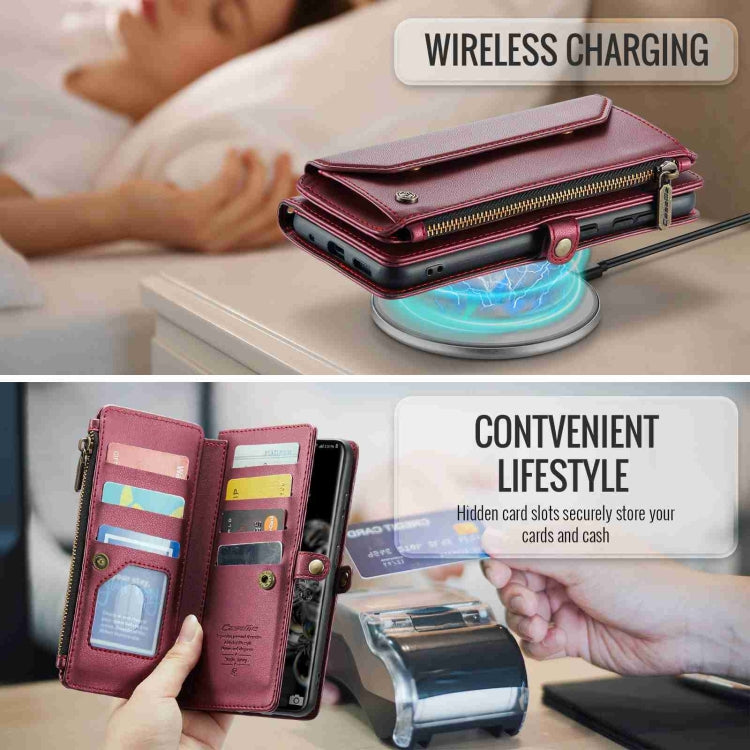For Samsung Galaxy S20 Ultra CaseMe C36 Card Slots Zipper Wallet RFID Anti-theft Leather Phone Case(Wine Red) - free shipping - PMC Jewellery - Order now!