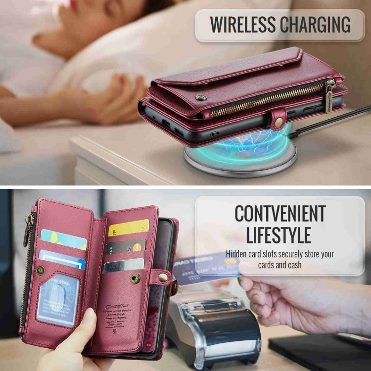 For Samsung Galaxy S20 CaseMe C36 Card Slots Zipper Wallet RFID Anti-theft Leather Phone Case(Wine Red) - free shipping - PMC Jewellery - Order now!