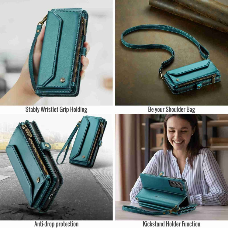 For Samsung Galaxy S21 FE 5G CaseMe C36 Card Slots Zipper Wallet RFID Anti-theft Leather Phone Case(Blue-green) - Galaxy Phone Cases by CaseMe | Online Shopping South Africa | PMC Jewellery | Buy Now Pay Later Mobicred