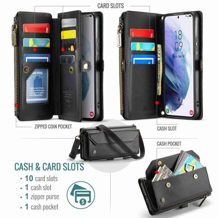 For Samsung Galaxy S21+ 5G CaseMe C36 Card Slots Zipper Wallet RFID Anti-theft Leather Phone Case(Black) - Galaxy S21+ 5G Cases by CaseMe | Online Shopping South Africa | PMC Jewellery | Buy Now Pay Later Mobicred