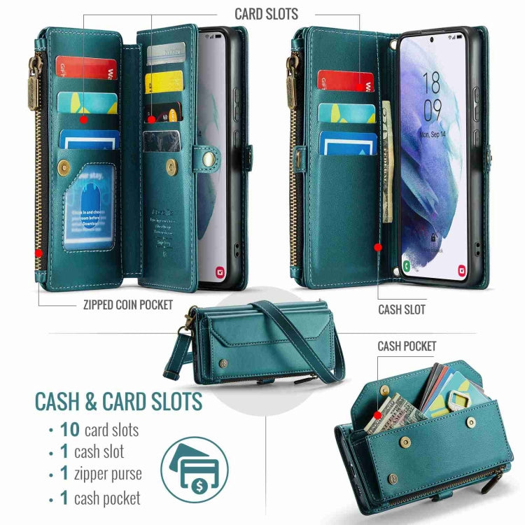 For Samsung Galaxy S21+ 5G CaseMe C36 Card Slots Zipper Wallet RFID Anti-theft Leather Phone Case(Blue-green) - Galaxy S21+ 5G Cases by CaseMe | Online Shopping South Africa | PMC Jewellery | Buy Now Pay Later Mobicred