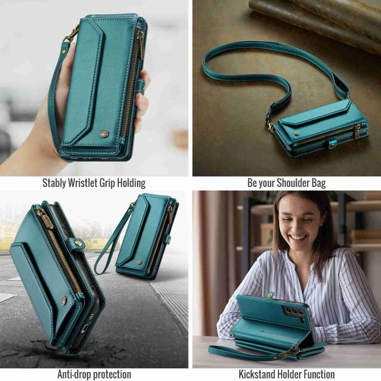 For Samsung Galaxy S21+ 5G CaseMe C36 Card Slots Zipper Wallet RFID Anti-theft Leather Phone Case(Blue-green) - Galaxy S21+ 5G Cases by CaseMe | Online Shopping South Africa | PMC Jewellery | Buy Now Pay Later Mobicred