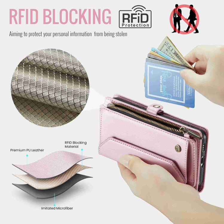 For Samsung Galaxy S21+ 5G CaseMe C36 Card Slots Zipper Wallet RFID Anti-theft Leather Phone Case(Pink) - free shipping - PMC Jewellery - Order now!