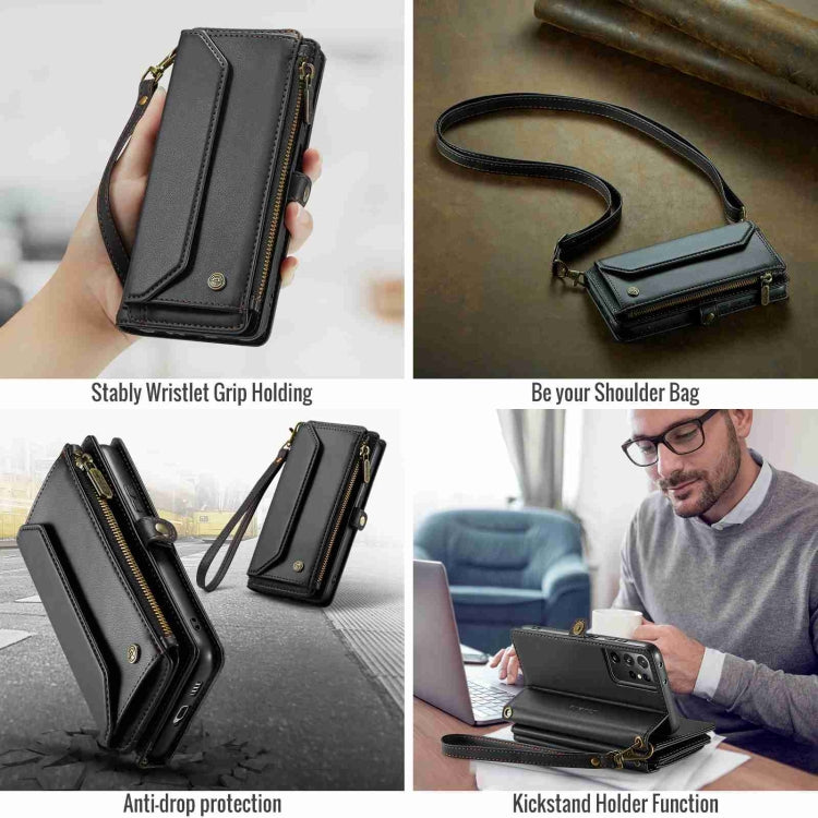 For Samsung Galaxy S21 Ultra 5G CaseMe C36 Card Slots Zipper Wallet RFID Anti-theft Leather Phone Case(Black) - free shipping - PMC Jewellery - Order now!