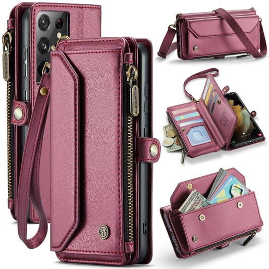 For Samsung Galaxy S21 Ultra 5G CaseMe C36 Card Slots Zipper Wallet RFID Anti-theft Leather Phone Case(Wine Red) - Galaxy S21 Ultra 5G Cases by CaseMe | Online Shopping South Africa | PMC Jewellery | Buy Now Pay Later Mobicred