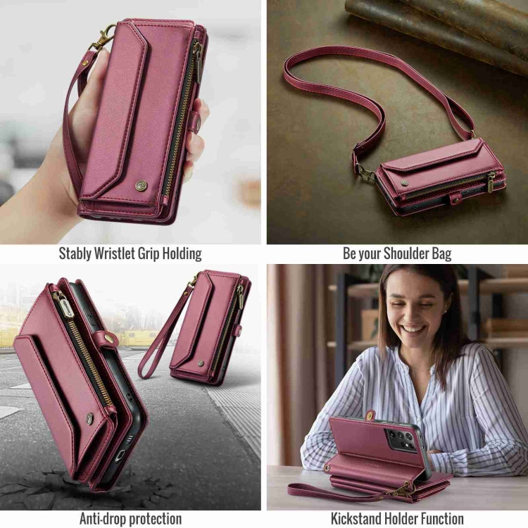 For Samsung Galaxy S21 Ultra 5G CaseMe C36 Card Slots Zipper Wallet RFID Anti-theft Leather Phone Case(Wine Red) - Galaxy S21 Ultra 5G Cases by CaseMe | Online Shopping South Africa | PMC Jewellery | Buy Now Pay Later Mobicred