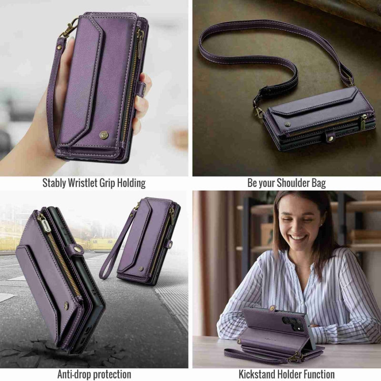For Samsung Galaxy S22 Ultra 5G CaseMe C36 Card Slots Zipper Wallet RFID Anti-theft Leather Phone Case(Purple) - free shipping - PMC Jewellery - Order now!