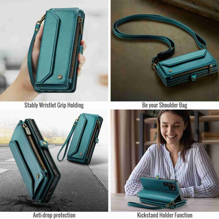 For Samsung Galaxy S22 Ultra 5G CaseMe C36 Card Slots Zipper Wallet RFID Anti-theft Leather Phone Case(Blue-green) - Galaxy S22 Ultra 5G Cases by CaseMe | Online Shopping South Africa | PMC Jewellery | Buy Now Pay Later Mobicred