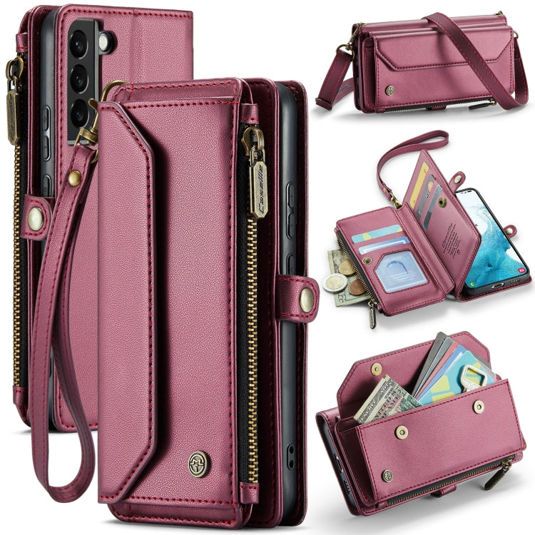 For Samsung Galaxy S22 5G CaseMe C36 Card Slots Zipper Wallet RFID Anti-theft Leather Phone Case(Wine Red) - free shipping - PMC Jewellery - Order now!