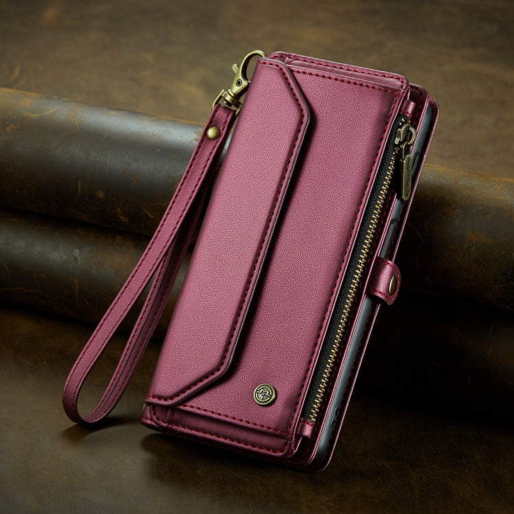 For Samsung Galaxy S22 5G CaseMe C36 Card Slots Zipper Wallet RFID Anti-theft Leather Phone Case(Wine Red) - free shipping - PMC Jewellery - Order now!