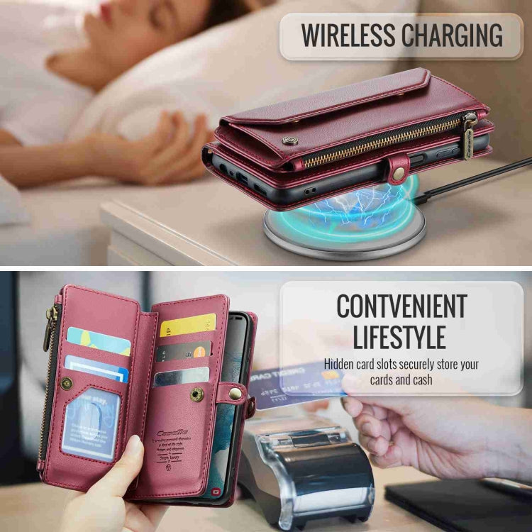 For Samsung Galaxy S22 5G CaseMe C36 Card Slots Zipper Wallet RFID Anti-theft Leather Phone Case(Wine Red) - free shipping - PMC Jewellery - Order now!