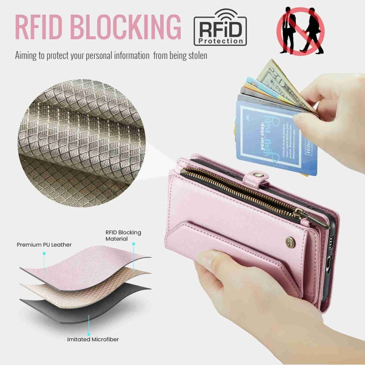 For Samsung Galaxy S22 5G CaseMe C36 Card Slots Zipper Wallet RFID Anti-theft Leather Phone Case(Pink) - free shipping - PMC Jewellery - Order now!