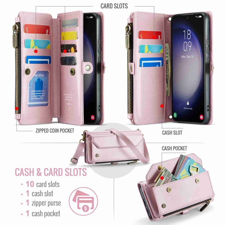 For Samsung Galaxy S23+ 5G CaseMe C36 Card Slots Zipper Wallet RFID Anti-theft Leather Phone Case(Pink) - Galaxy S23+ 5G Cases by CaseMe | Online Shopping South Africa | PMC Jewellery | Buy Now Pay Later Mobicred