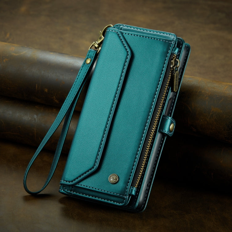For Samsung Galaxy S23 5G CaseMe C36 Card Slots Zipper Wallet RFID Anti-theft Leather Phone Case(Blue-green) - free shipping - PMC Jewellery - Order now!