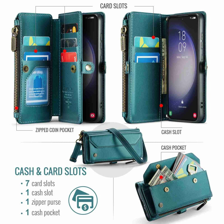 For Samsung Galaxy S23 5G CaseMe C36 Card Slots Zipper Wallet RFID Anti-theft Leather Phone Case(Blue-green) - free shipping - PMC Jewellery - Order now!