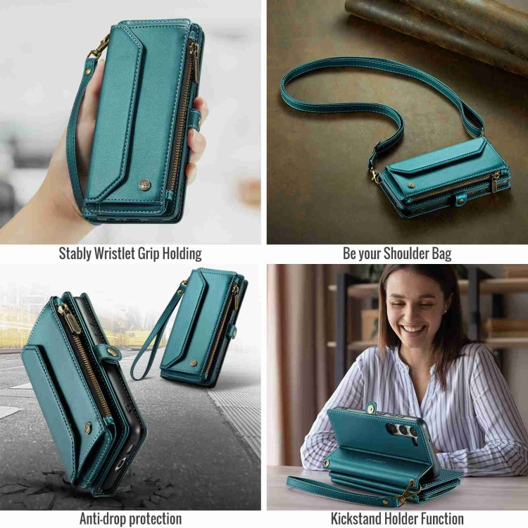For Samsung Galaxy S23 5G CaseMe C36 Card Slots Zipper Wallet RFID Anti-theft Leather Phone Case(Blue-green) - free shipping - PMC Jewellery - Order now!