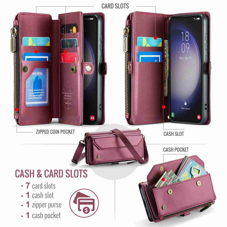 For Samsung Galaxy S23 5G CaseMe C36 Card Slots Zipper Wallet RFID Anti-theft Leather Phone Case(Wine Red) - free shipping - PMC Jewellery - Order now!