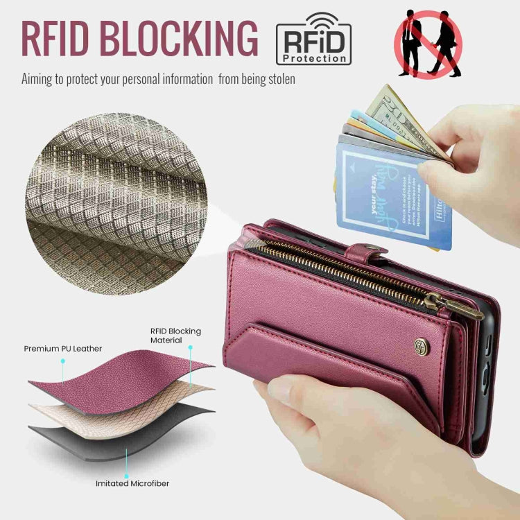 For Samsung Galaxy S23 5G CaseMe C36 Card Slots Zipper Wallet RFID Anti-theft Leather Phone Case(Wine Red) - free shipping - PMC Jewellery - Order now!