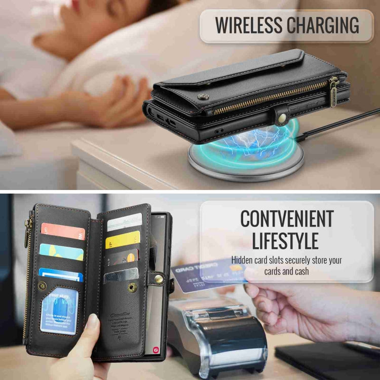 For Samsung Galaxy S24 Ultra 5G CaseMe C36 Card Slots Zipper Wallet RFID Anti-theft Leather Phone Case(Black) - free shipping - PMC Jewellery - Order now!