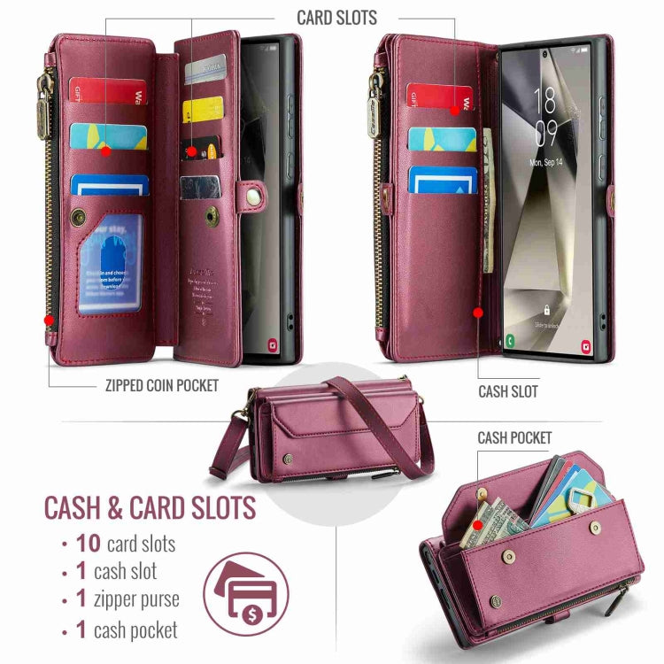 For Samsung Galaxy S24 Ultra 5G CaseMe C36 Card Slots Zipper Wallet RFID Anti-theft Leather Phone Case(Wine Red) - Galaxy S24 Ultra 5G Cases by CaseMe | Online Shopping South Africa | PMC Jewellery | Buy Now Pay Later Mobicred