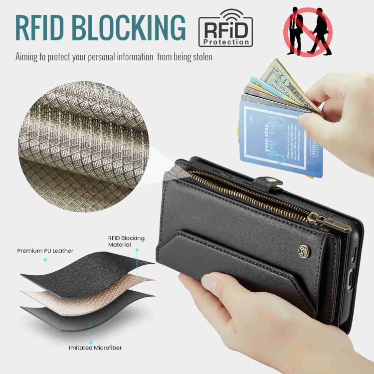 For Samsung Galaxy S24+ 5G CaseMe C36 Card Slots Zipper Wallet RFID Anti-theft Leather Phone Case(Black) - free shipping - PMC Jewellery - Order now!