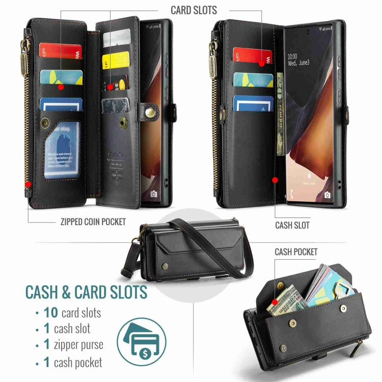 For Samsung Galaxy Note20 Ultra CaseMe C36 Card Slots Zipper Wallet RFID Anti-theft Leather Phone Case(Black) - Galaxy Note20 Ultra Cases by CaseMe | Online Shopping South Africa | PMC Jewellery | Buy Now Pay Later Mobicred