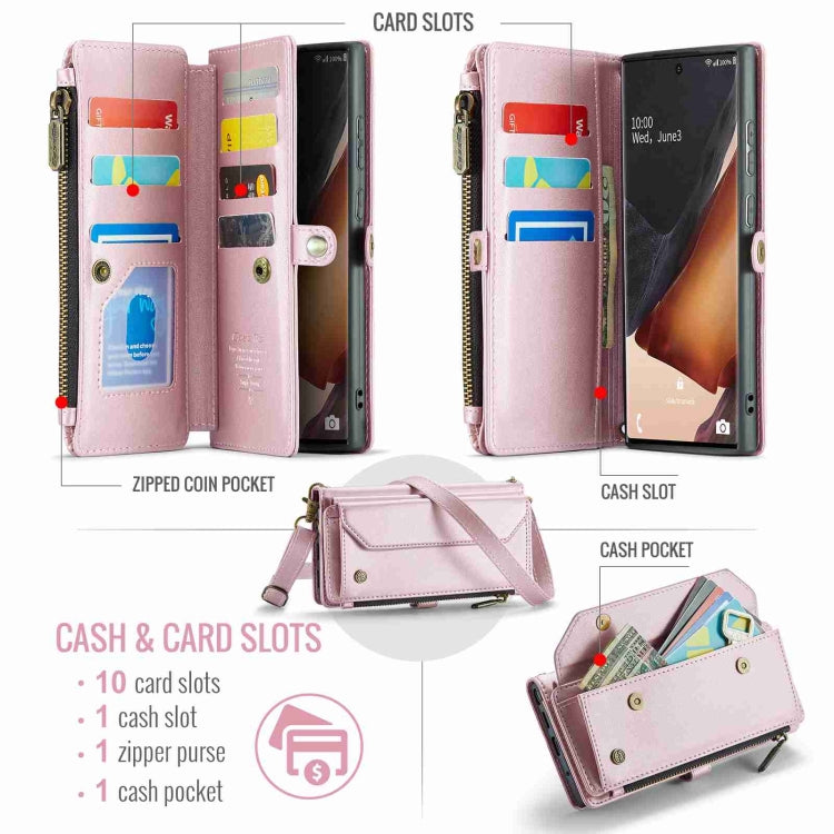 For Samsung Galaxy Note20 Ultra CaseMe C36 Card Slots Zipper Wallet RFID Anti-theft Leather Phone Case(Pink) - Galaxy Note20 Ultra Cases by CaseMe | Online Shopping South Africa | PMC Jewellery | Buy Now Pay Later Mobicred