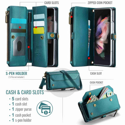 For Samsung Galaxy Z Fold3 CaseMe C36 Card Slots Zipper Wallet RFID Anti-theft Leather Phone Case(Blue-green) - Galaxy Phone Cases by CaseMe | Online Shopping South Africa | PMC Jewellery | Buy Now Pay Later Mobicred