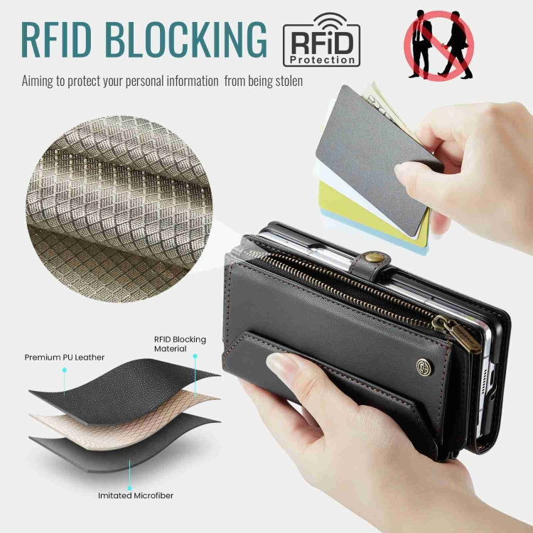 For Samsung Galaxy Z Fold4 CaseMe C36 Card Slots Zipper Wallet RFID Anti-theft Leather Phone Case(Black) - free shipping - PMC Jewellery - Order now!