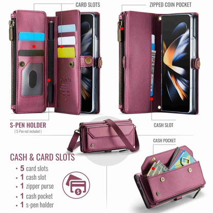 For Samsung Galaxy Z Fold4 CaseMe C36 Card Slots Zipper Wallet RFID Anti-theft Leather Phone Case(Wine Red) - Galaxy Z Fold4 5G Cases by CaseMe | Online Shopping South Africa | PMC Jewellery | Buy Now Pay Later Mobicred