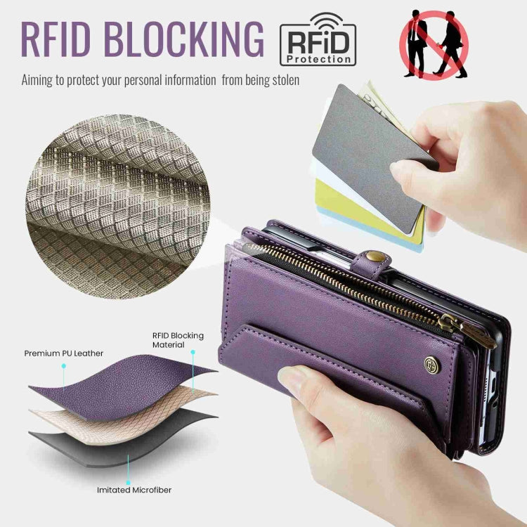 For Samsung Galaxy Z Fold5 CaseMe C36 Card Slots Zipper Wallet RFID Anti-theft Leather Phone Case(Purple) - Galaxy Z Fold5 Cases by CaseMe | Online Shopping South Africa | PMC Jewellery | Buy Now Pay Later Mobicred